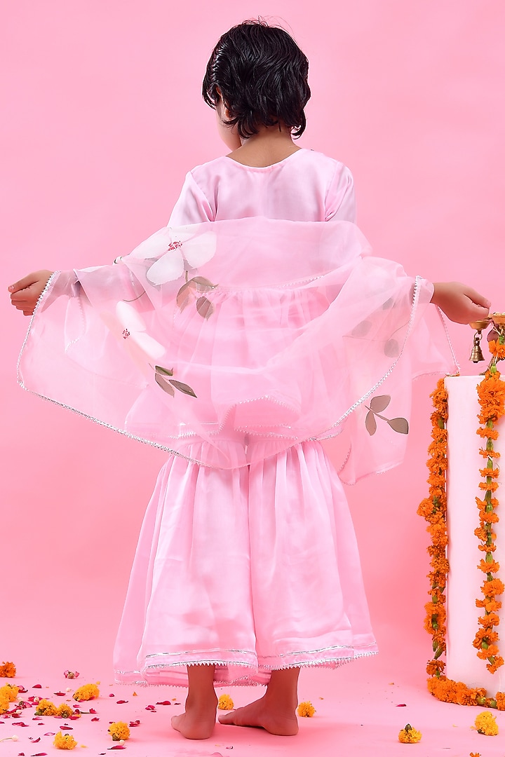 Pink Satin Georgette Sharara Set For Girls by Bannhi by Priyanka Rathore - kids at Pernia's Pop Up Shop