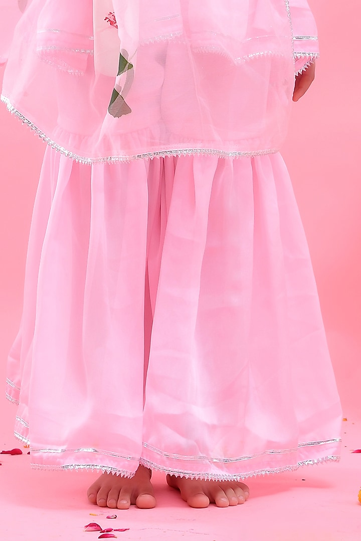 Pink Satin Georgette Sharara Set For Girls by Bannhi by Priyanka Rathore - kids at Pernia's Pop Up Shop