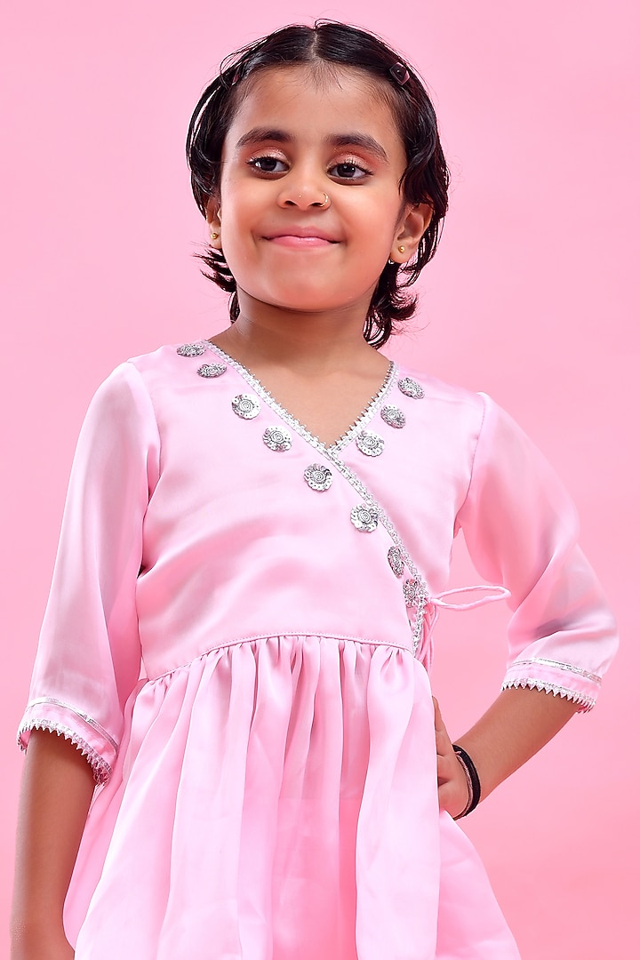Pink Satin Georgette Sharara Set For Girls by Bannhi by Priyanka Rathore - kids at Pernia's Pop Up Shop