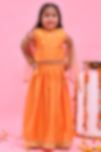 Mustard Yellow Dupion Silk Lehenga Set For Girls by Bannhi by Priyanka Rathore - kids at Pernia's Pop Up Shop