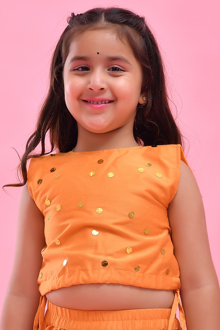 Mustard Yellow Dupion Silk Lehenga Set For Girls by Bannhi by Priyanka Rathore - kids at Pernia's Pop Up Shop