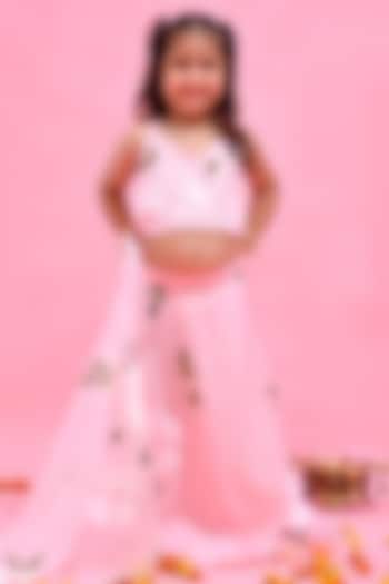 Pink Organza Floral Hand Painted Lehenga Set For Girls by Bannhi by Priyanka Rathore - kids at Pernia's Pop Up Shop