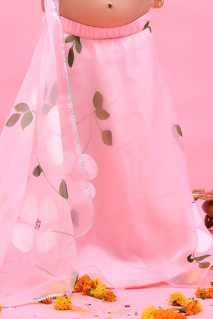 Pink Organza Floral Hand Painted Lehenga Set For Girls by Bannhi by Priyanka Rathore - kids at Pernia's Pop Up Shop