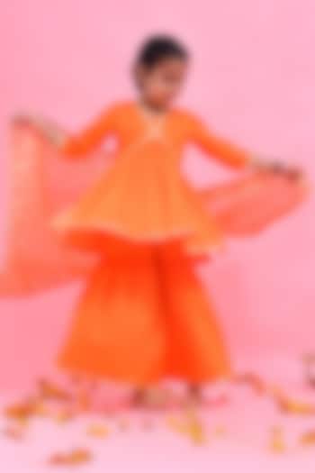 Orange Cotton Silk Sharara Set For Girls by Bannhi by Priyanka Rathore - kids at Pernia's Pop Up Shop