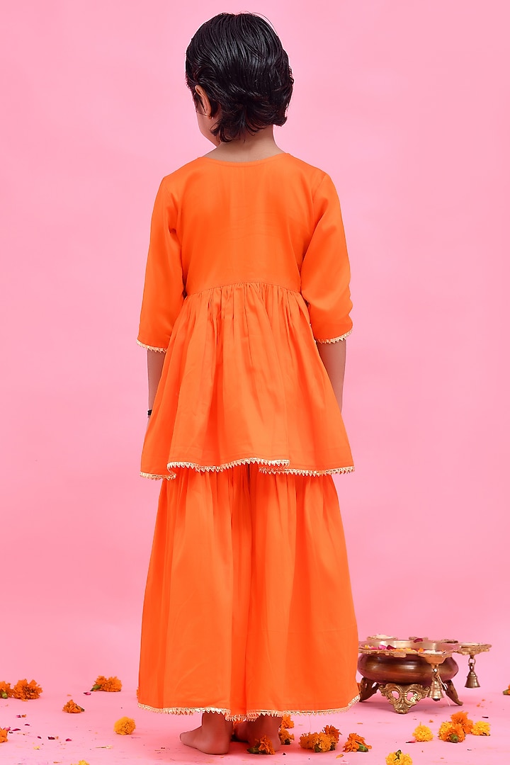 Orange Cotton Silk Sharara Set For Girls by Bannhi by Priyanka Rathore - kids at Pernia's Pop Up Shop