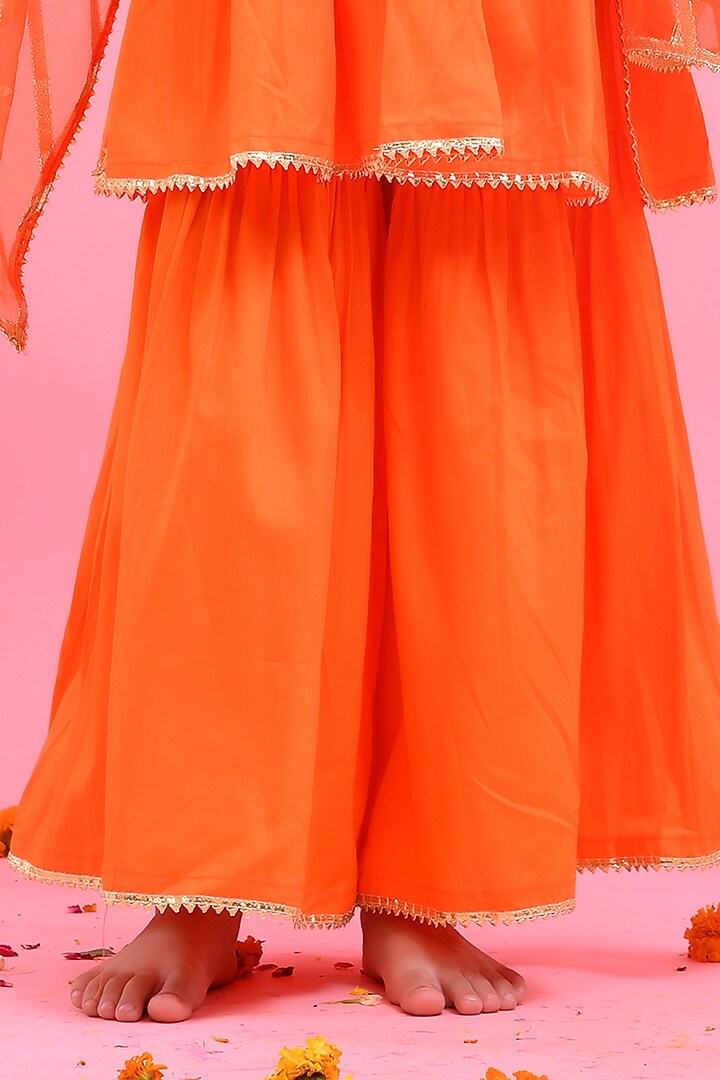 Orange Cotton Silk Sharara Set For Girls by Bannhi by Priyanka Rathore - kids at Pernia's Pop Up Shop