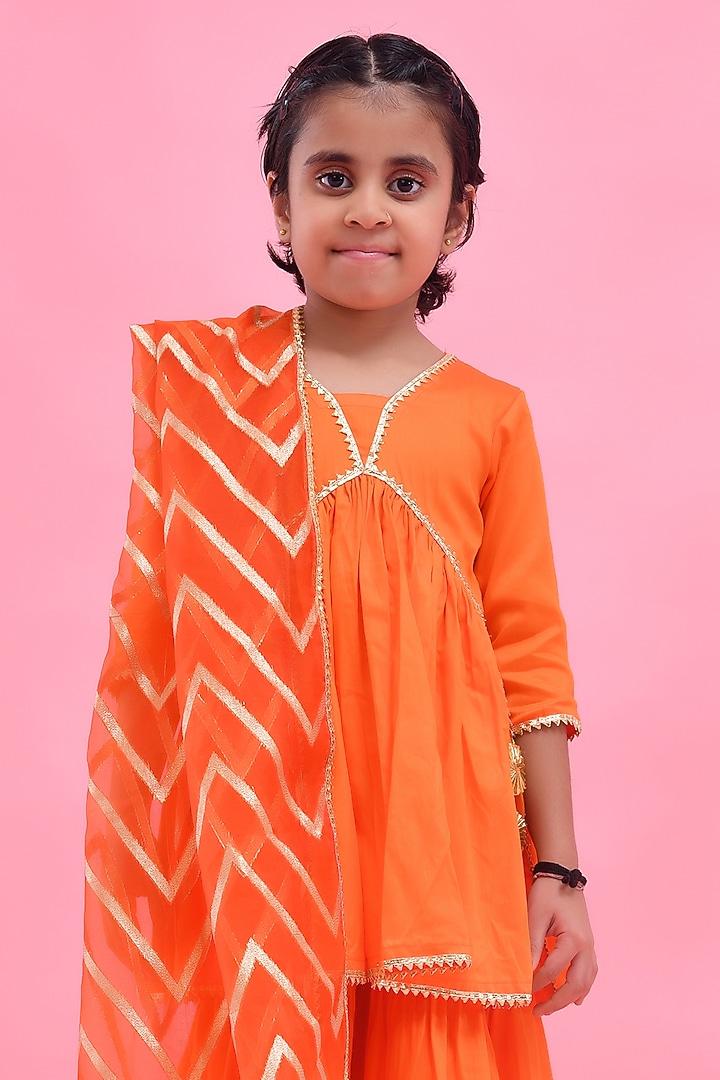 Orange Cotton Silk Sharara Set For Girls by Bannhi by Priyanka Rathore - kids at Pernia's Pop Up Shop