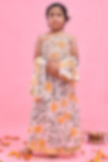 Off-White Chanderi Floral Printed Lehenga Set For Girls by Bannhi by Priyanka Rathore - kids at Pernia's Pop Up Shop