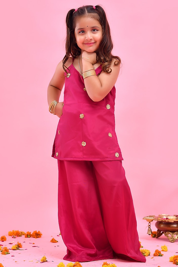 Wine Crepe Sharara Set For Girls by Bannhi by Priyanka Rathore - kids at Pernia's Pop Up Shop