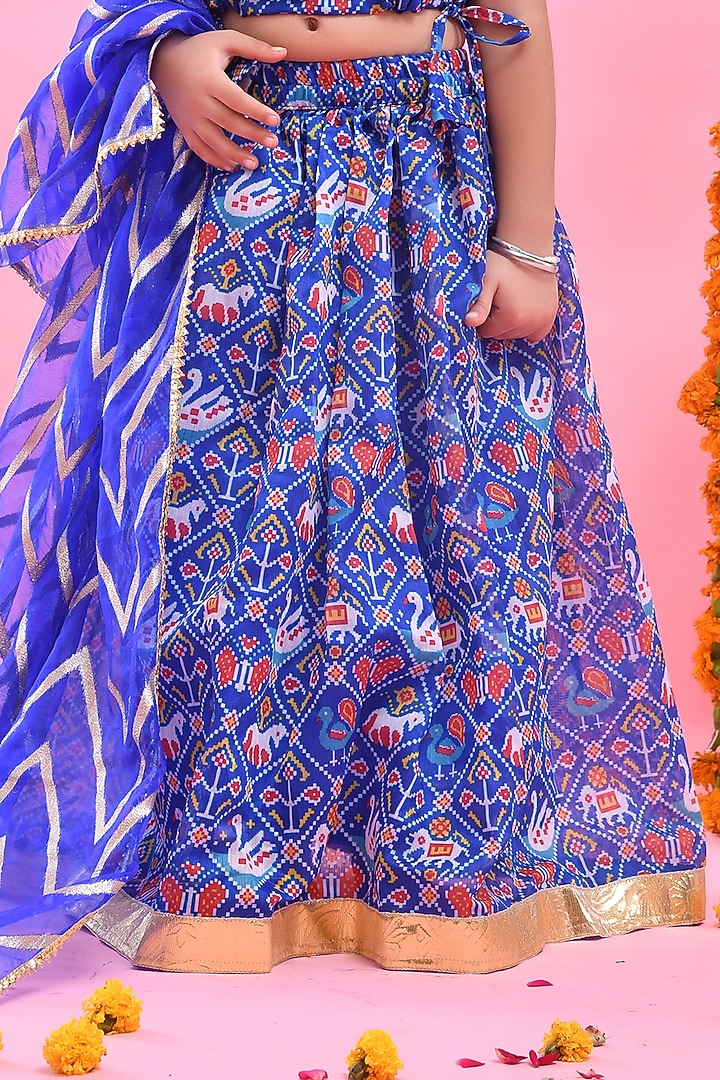 Blue Chanderi Printed Lehenga Set For Girls by Bannhi by Priyanka Rathore - kids at Pernia's Pop Up Shop
