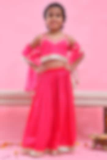 Rani Pink Cotton Silk Gota Embellished Lehenga Set For Girls by Bannhi by Priyanka Rathore - kids at Pernia's Pop Up Shop