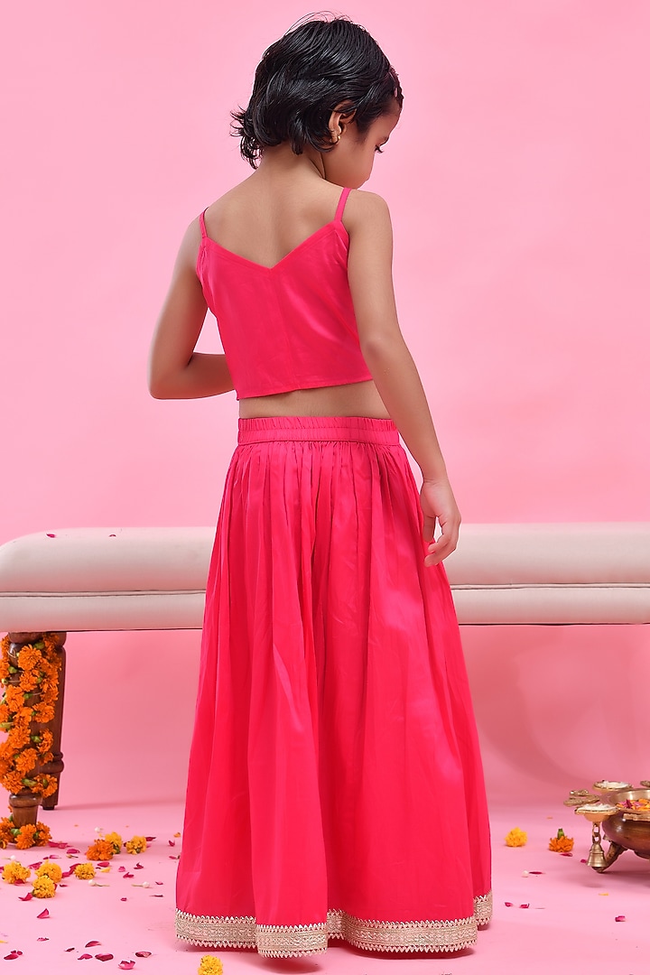 Rani Pink Cotton Silk Gota Embellished Lehenga Set For Girls by Bannhi by Priyanka Rathore - kids at Pernia's Pop Up Shop