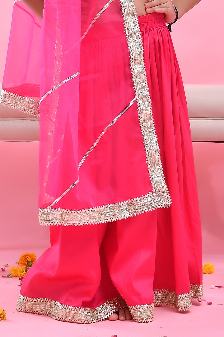 Rani Pink Cotton Silk Gota Embellished Lehenga Set For Girls by Bannhi by Priyanka Rathore - kids at Pernia's Pop Up Shop