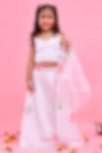 White Organza Floral Hand Painted Lehenga Set For Girls by Bannhi by Priyanka Rathore - kids at Pernia's Pop Up Shop