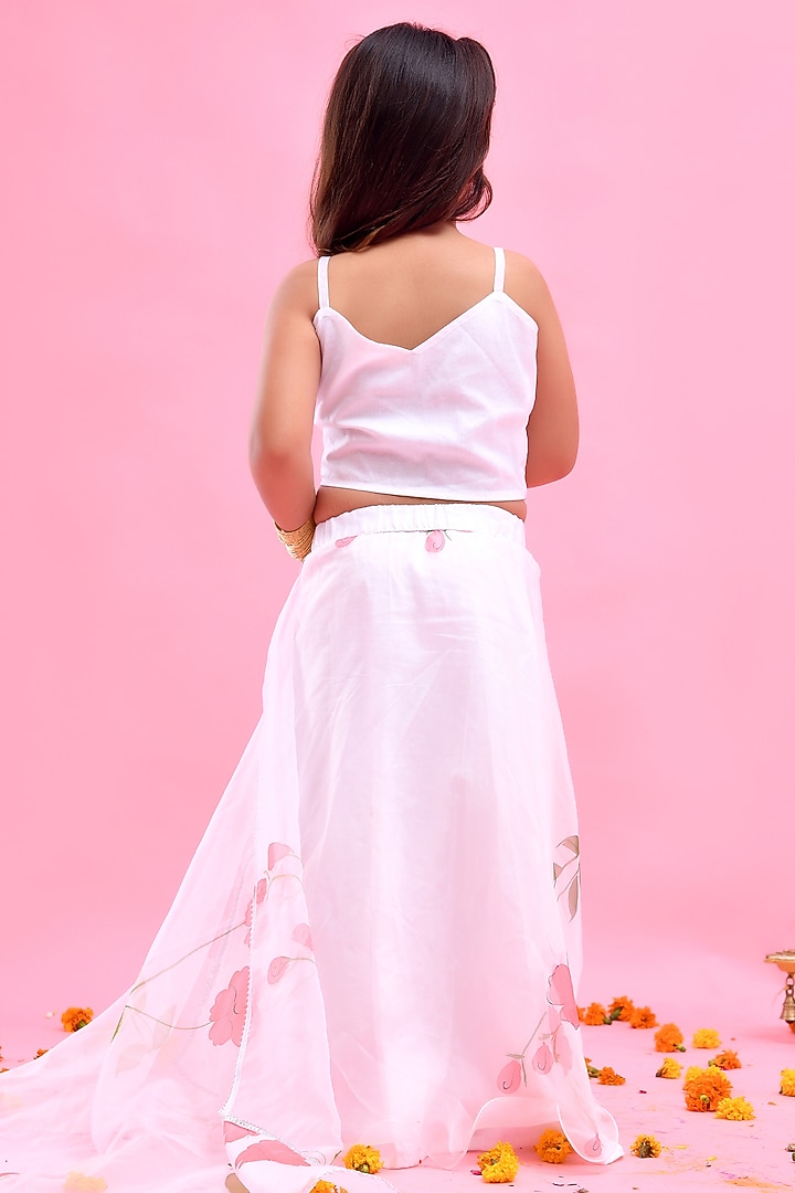 White Organza Floral Hand Painted Lehenga Set For Girls by Bannhi by Priyanka Rathore - kids at Pernia's Pop Up Shop
