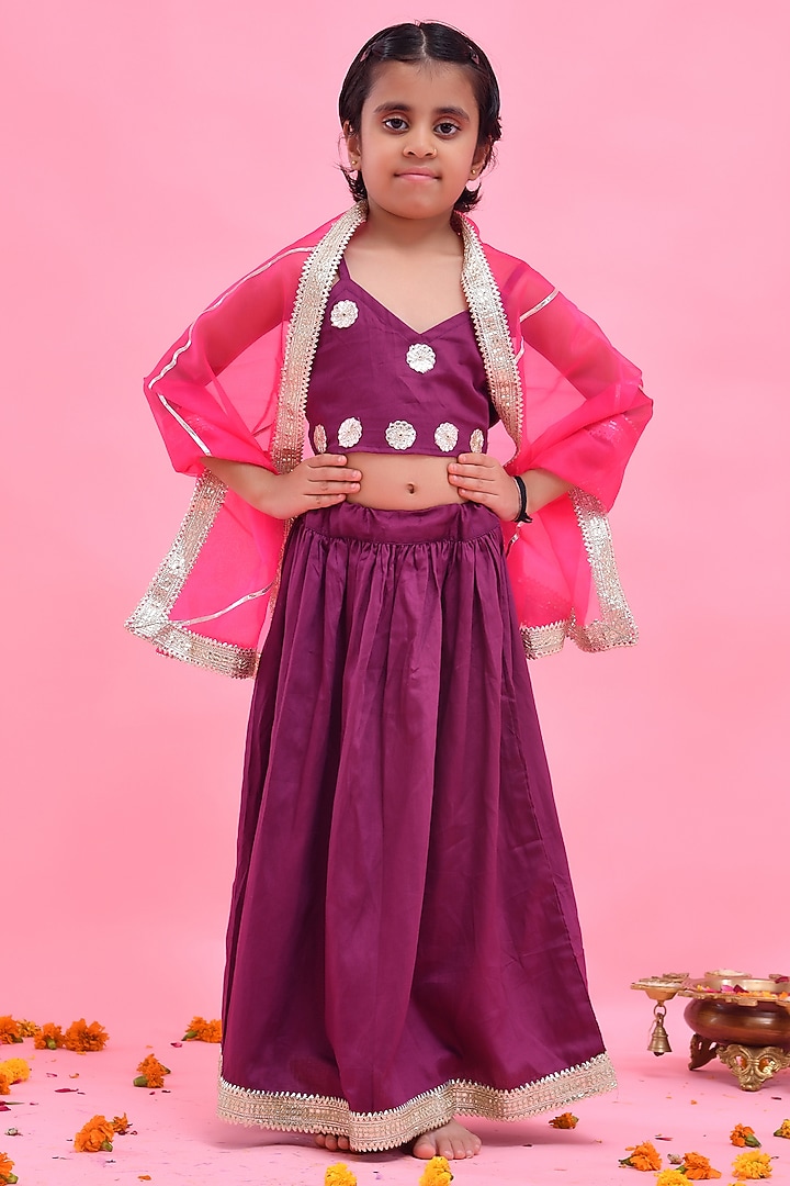 Purple Cotton Silk Gota Embellished Lehenga Set For Girls by Bannhi by Priyanka Rathore - kids at Pernia's Pop Up Shop