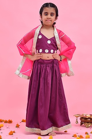 Purple Cotton Silk Gota Embellished Lehenga Set For Girls by Bannhi by Priyanka Rathore - kids