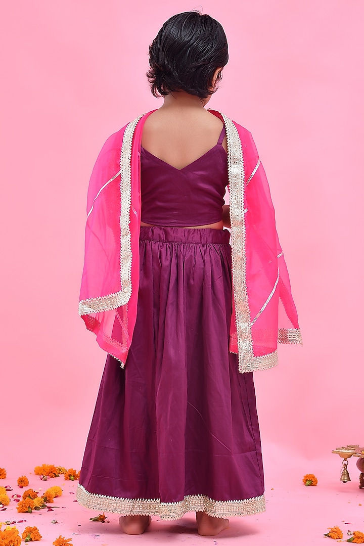 Purple Cotton Silk Gota Embellished Lehenga Set For Girls by Bannhi by Priyanka Rathore - kids at Pernia's Pop Up Shop