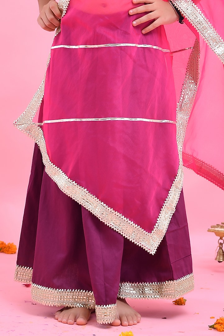 Purple Cotton Silk Gota Embellished Lehenga Set For Girls by Bannhi by Priyanka Rathore - kids at Pernia's Pop Up Shop