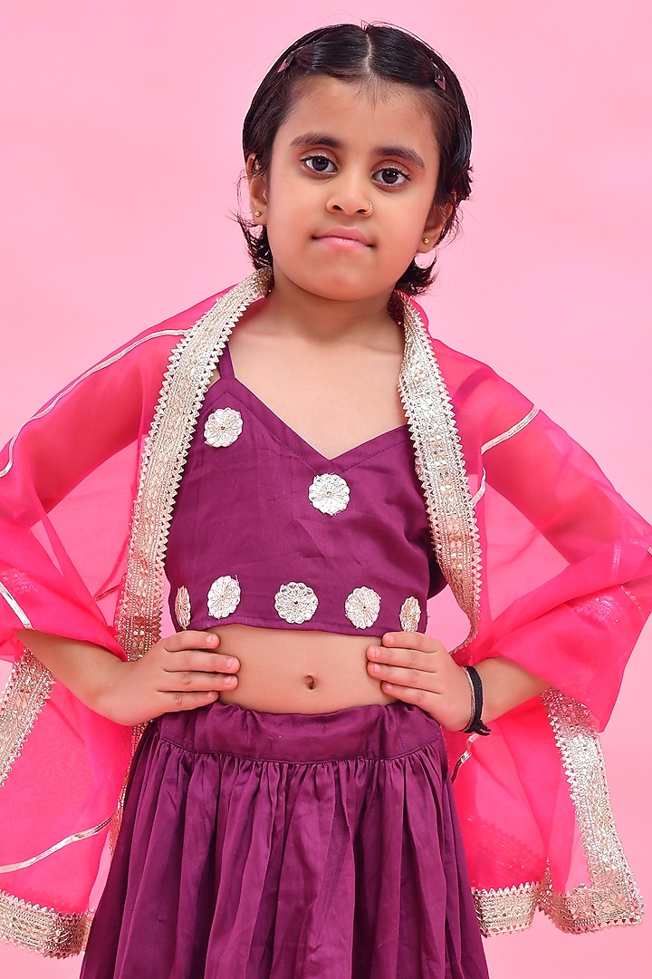 Purple Cotton Silk Gota Embellished Lehenga Set For Girls by Bannhi by Priyanka Rathore - kids at Pernia's Pop Up Shop