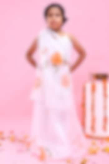 White Organza Floral Hand Painted Lehenga Set For Girls by Bannhi by Priyanka Rathore - kids at Pernia's Pop Up Shop