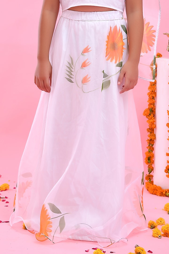 White Organza Floral Hand Painted Lehenga Set For Girls by Bannhi by Priyanka Rathore - kids at Pernia's Pop Up Shop