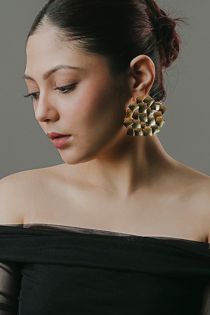 Gold Finish Brass Statement Earrings by Baala Jewels at Pernia's Pop Up Shop