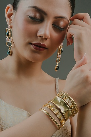 Gold Finish Quartz Stone Adjustable Bracelet (Set Of 5) by Baala Jewels