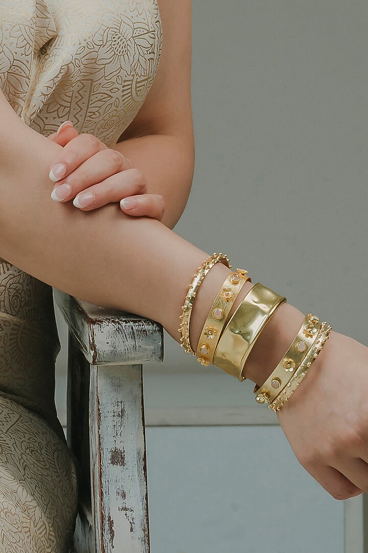 Gold Finish Quartz Stone Adjustable Bracelet (Set Of 5) by Baala Jewels at Pernia's Pop Up Shop
