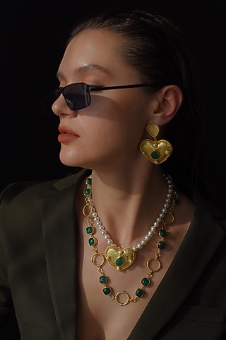 Gold Finish Green Pearl Necklace by Baala Jewels