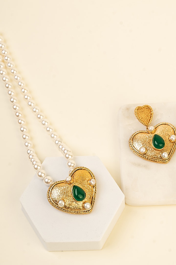 Gold Finish Green Pearl Necklace by Baala Jewels at Pernia's Pop Up Shop