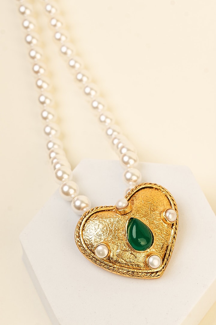 Gold Finish Green Pearl Necklace by Baala Jewels at Pernia's Pop Up Shop