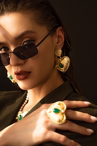 Gold Finish Statement Dangler Earrings by Baala Jewels