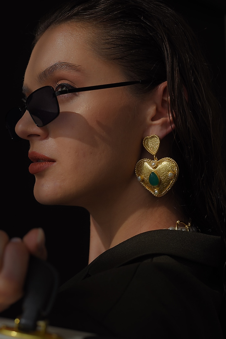 Gold Finish Statement Dangler Earrings by Baala Jewels at Pernia's Pop Up Shop