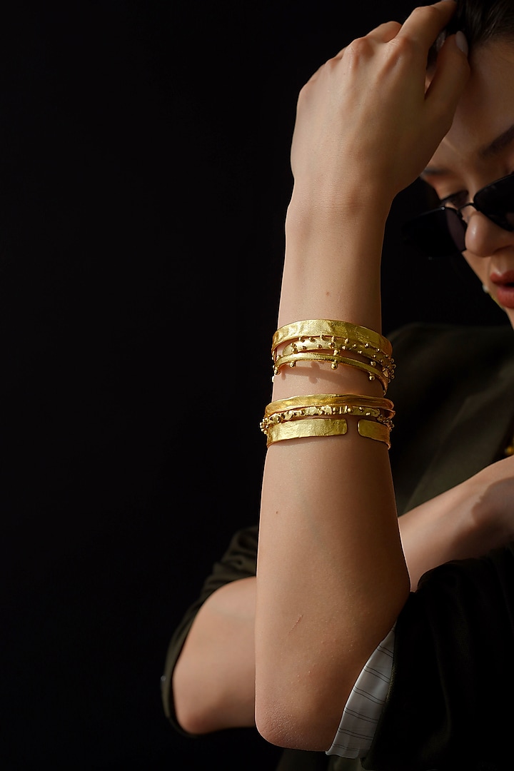 Gold Finish Brass Bracelets (Set of 6) by Baala Jewels at Pernia's Pop Up Shop