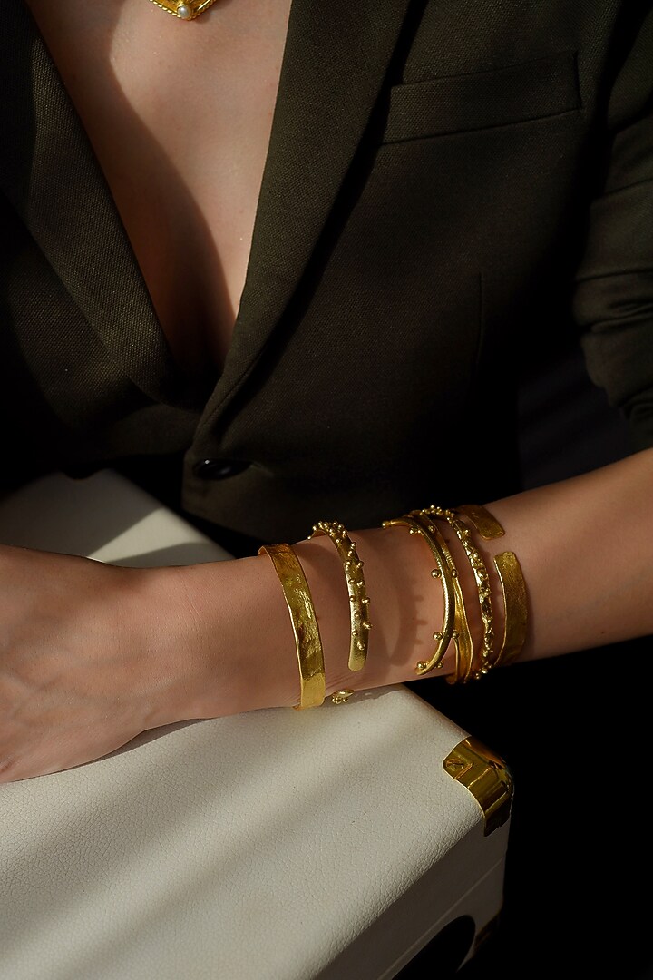 Gold Finish Brass Bracelets (Set of 6) by Baala Jewels at Pernia's Pop Up Shop