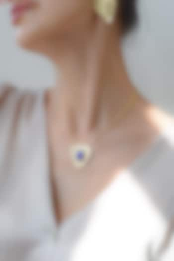 Gold Finish Blue Stone Necklace by Baala Jewels at Pernia's Pop Up Shop