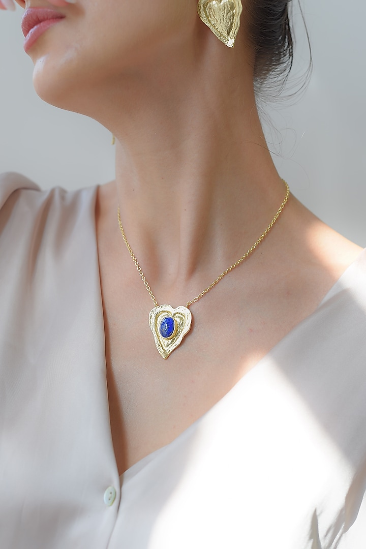 Gold Finish Blue Stone Necklace by Baala Jewels at Pernia's Pop Up Shop