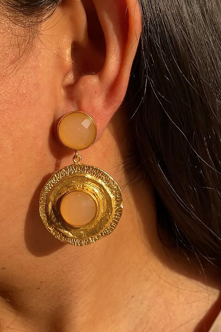 Gold Finish Rose Quartz Dangler Earrings by Baala Jewels at Pernia's Pop Up Shop