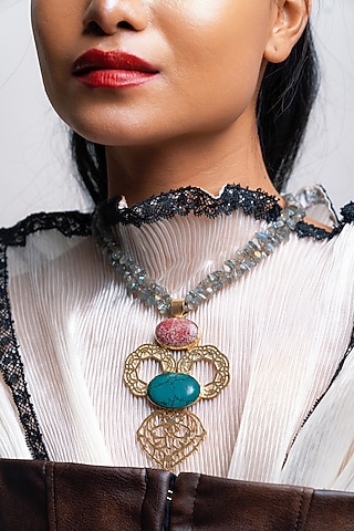 Gold Finish Quartz Necklace Set by Baala Jewels