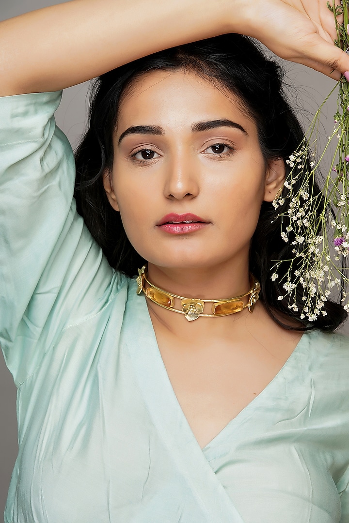 Gold Finish Quartz Choker Necklace Set by Baala Jewels at Pernia's Pop Up Shop