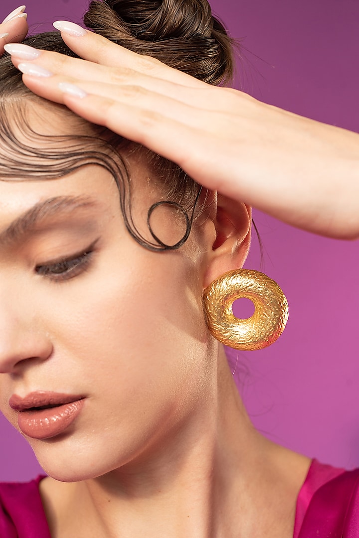 Gold Finish Donut Stud Earrings by Baala Jewels at Pernia's Pop Up Shop