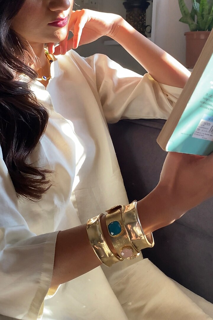 Gold Finish Synthetic Stone Bracelets (Set Of 3) by Baala Jewels at Pernia's Pop Up Shop