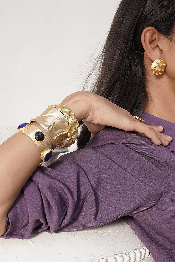 Gold Finish Brass Kadas (Set Of 3) by Baala Jewels at Pernia's Pop Up Shop
