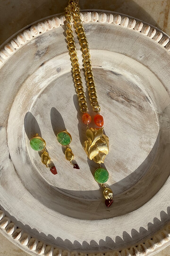 Gold Finish Quartz Necklace Set by Baala Jewels at Pernia's Pop Up Shop