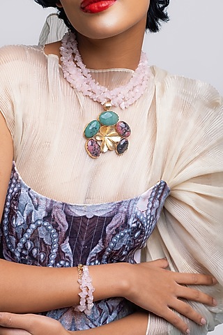 Gold Finish Rhodonite & Chrysoprase Mala by Baala Jewels