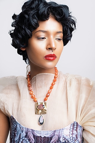 Gold Finish Coral Stone Necklace by Baala Jewels