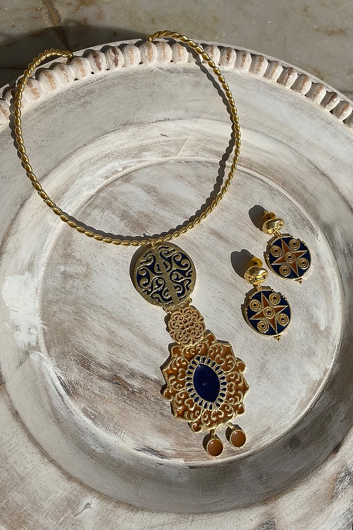 Gold Finish Tribal Necklace Set by Baala Jewels at Pernia's Pop Up Shop