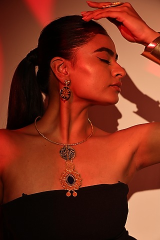 Gold Finish Tribal Necklace Set by Baala Jewels