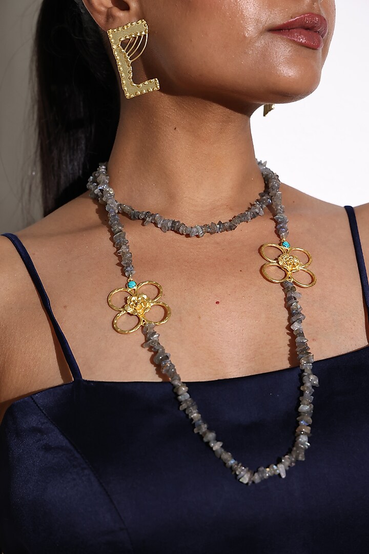 Gold Finish Quartz Long Necklace by Baala Jewels